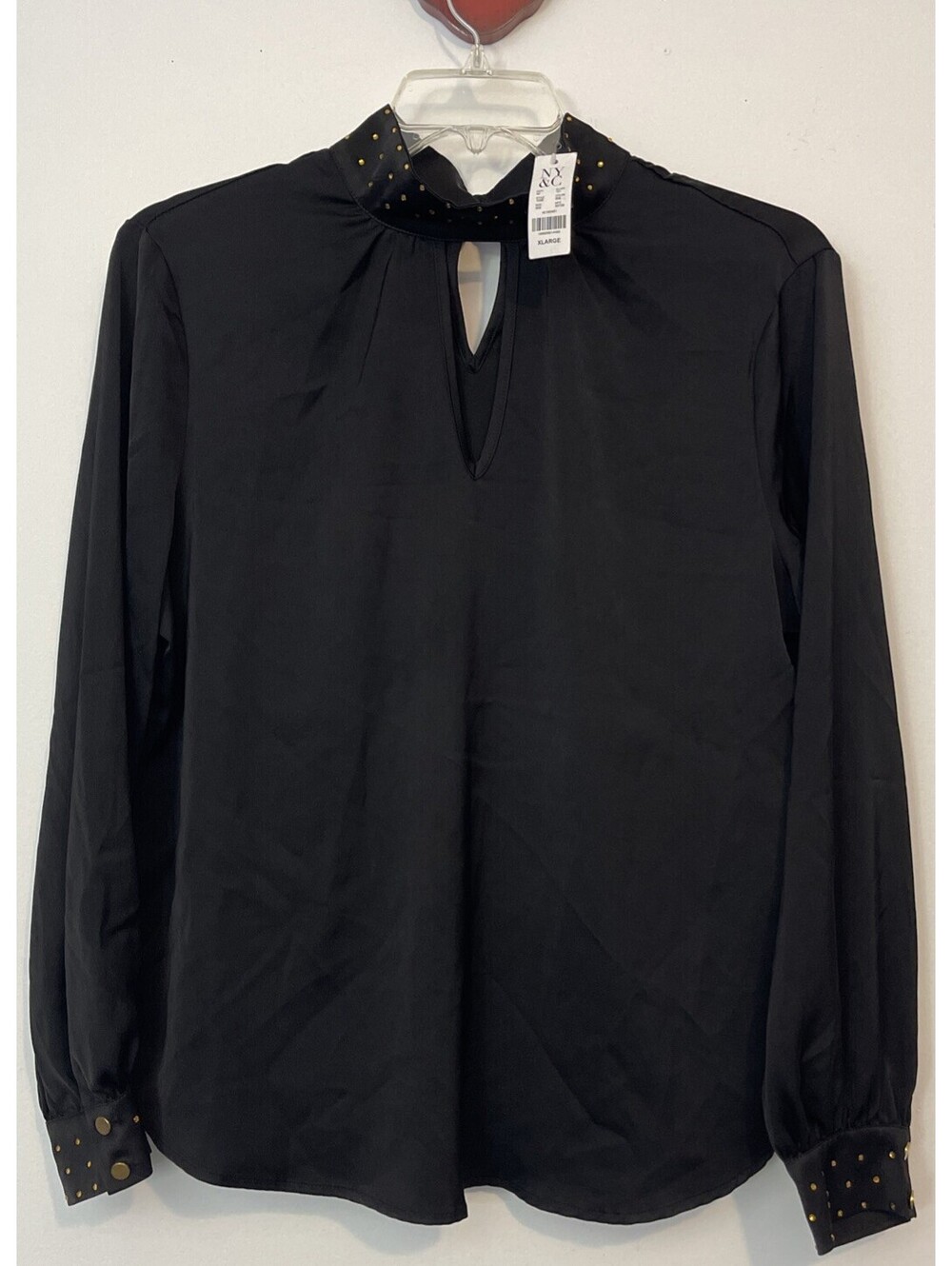 New York Company Womens XL Black Studded Vneck Hi-Neck Dressy Blouse NWT! M1319